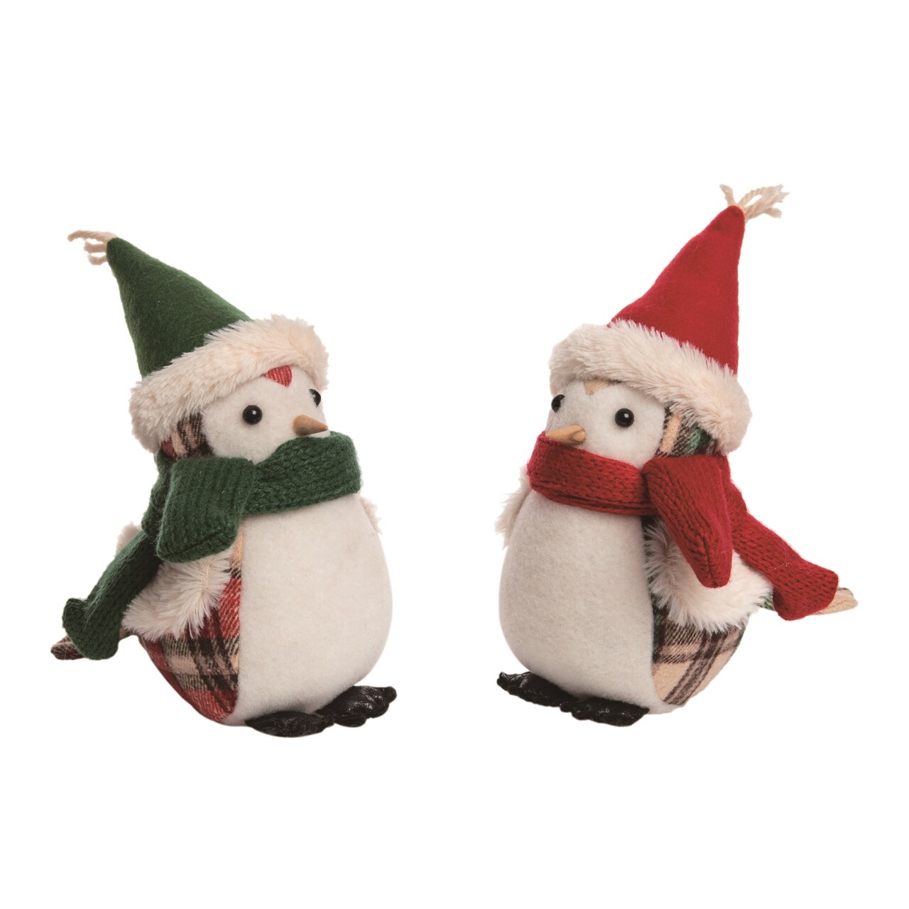 Plush Plaid Bird Sitter Set of Two Christmas Decorations